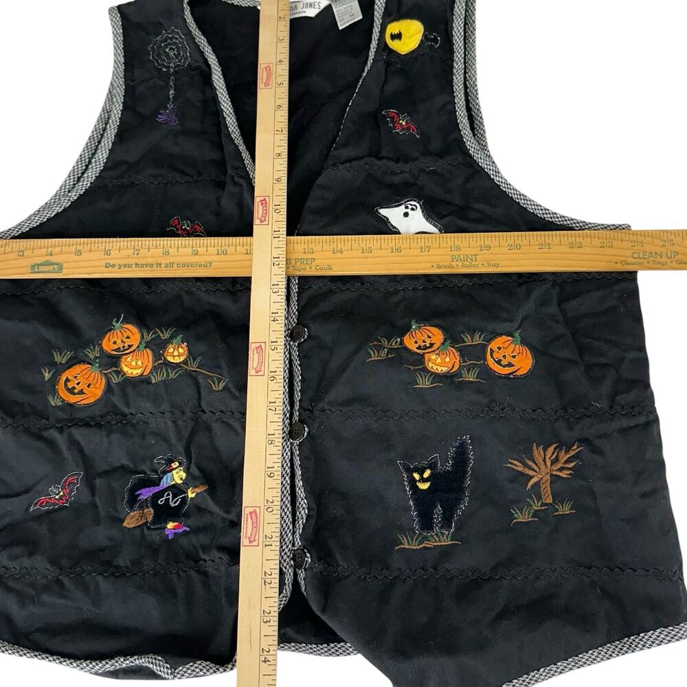 Vintage Womens Vest Size 1X Black Halloween Pumpkins Ghost Cat Witch Embroidered - Picture 8 of 12